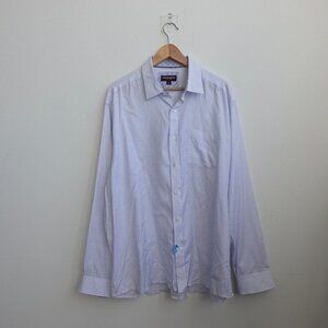 Johnston Murphy Dress Shirt Mens 2XL Blue Plaid‎ Basket Weave Cotton Office